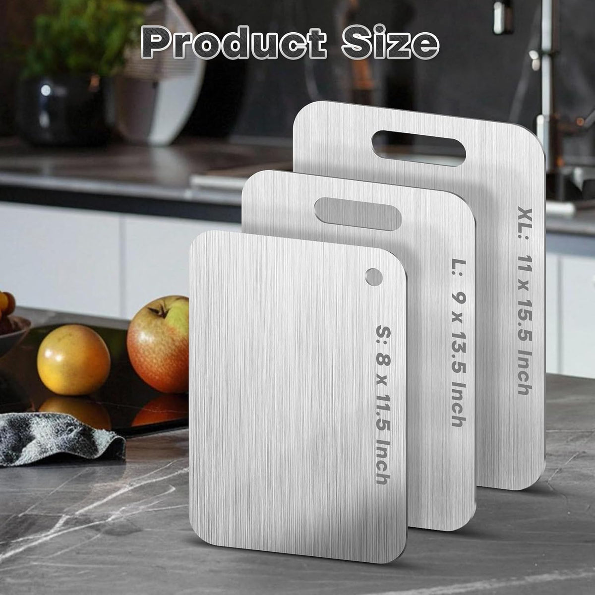 Katori Titanium Cutting Boards for Kitchen-100% Pure Titanium Cutting Board set Double Sided Non Toxic Titanware Chopping Board,Dishwasher Safe Metal Cutting Boards FathersDay Gifts(3PC-S+L+XL)