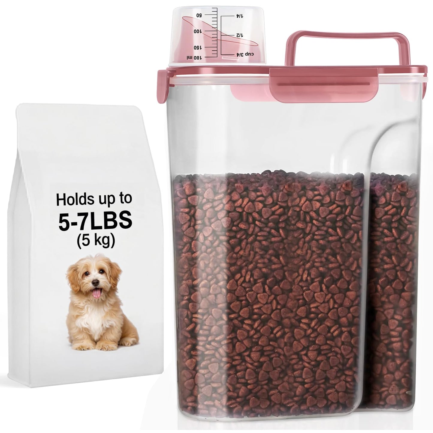 LEAWALK 5-7Lbs Dog Cat Food Storage Container with Upgraded Large Nozzle BPA-free, 4 Snap Seals Plastic Pet Food Storage Containers with Handles are Easy to Clean and Carry