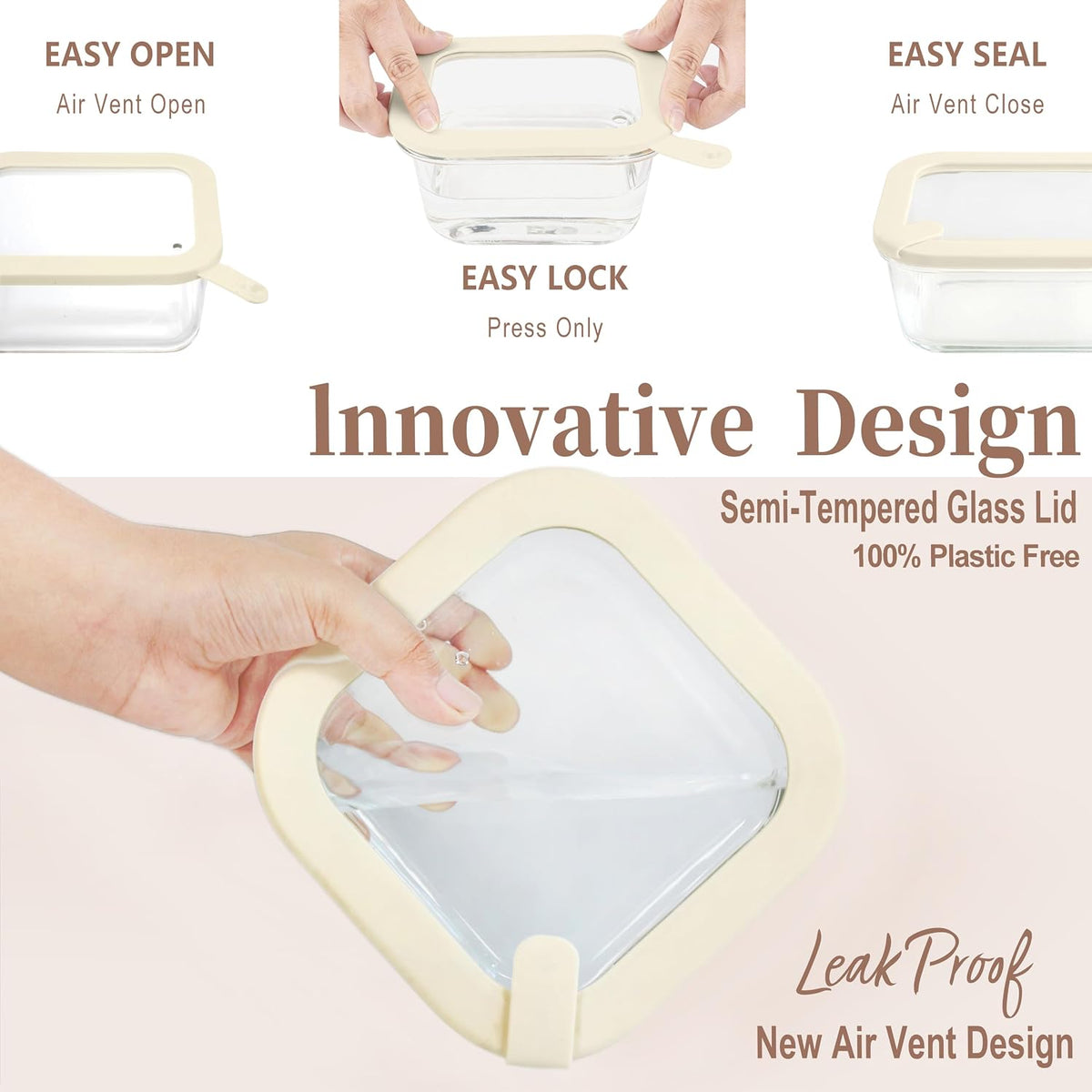 Urban Green Glass Food Storage Containers with Glass Lids, Microwave Safe Food Container Set, Airtight Food Container Set, LeakProof, 100% Plastic Free, White Color, 4pack