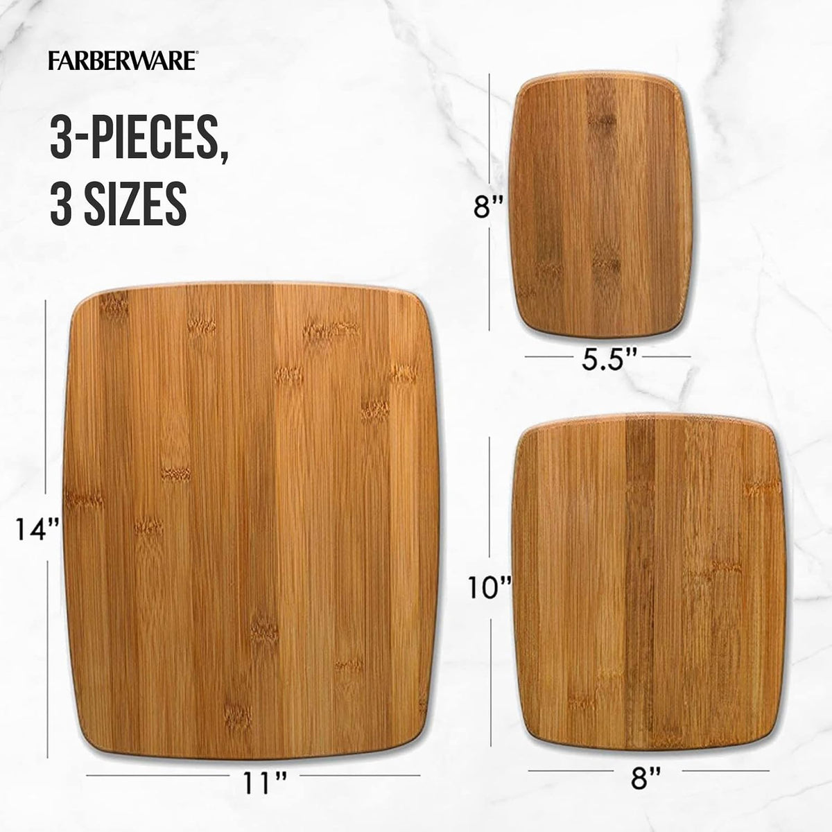 Farberware Bamboo Cutting Board Set of 3, Reversible, 3 Sizes