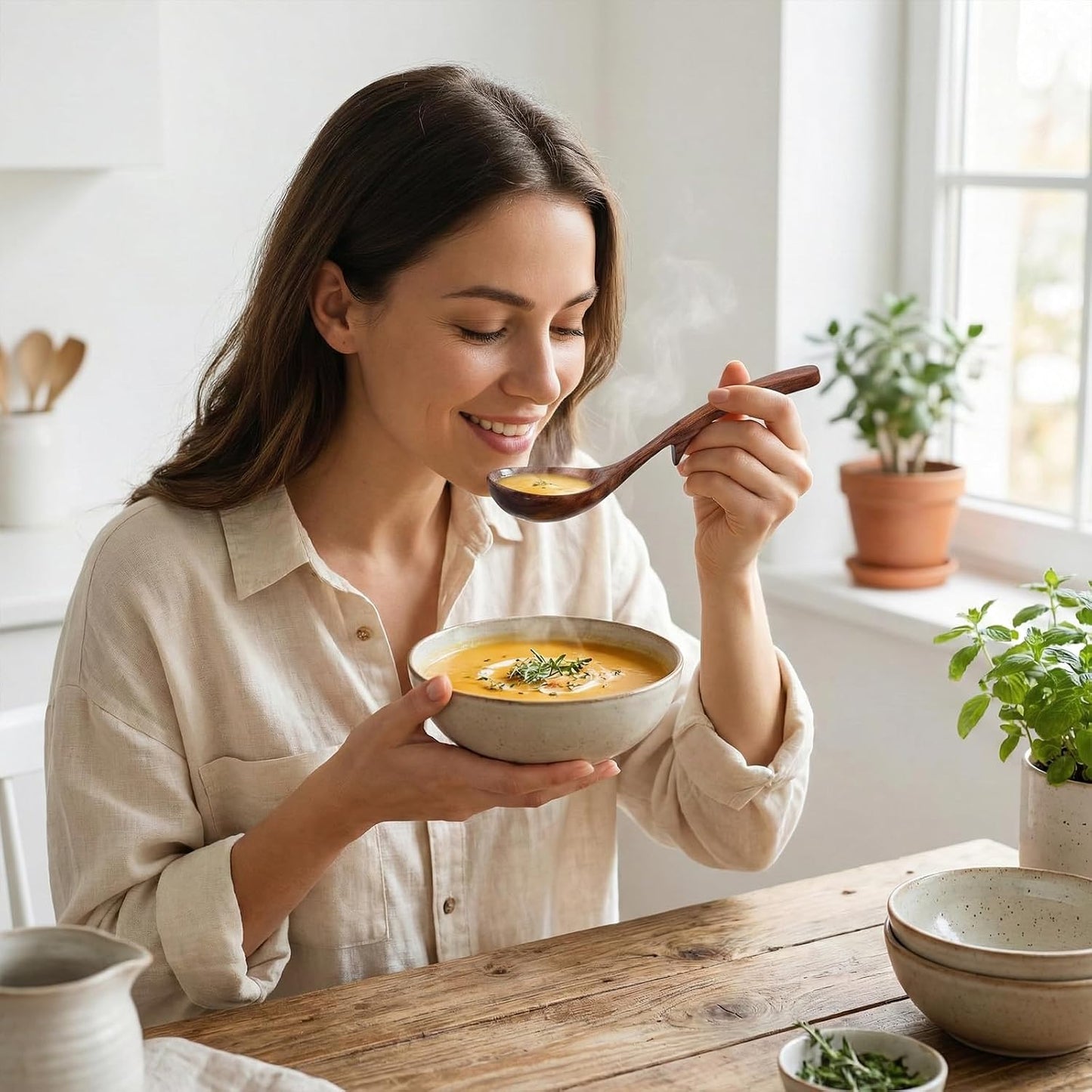 Gravy Ladle, Wooden Ladle for Soup Small 7.87 Inch Gravy Soup Spoon with Back Hooks Kitchen Woodn Scoop Deep Spoon for Spooning Gravies Sauces Porridge Sustainable Natural Texture