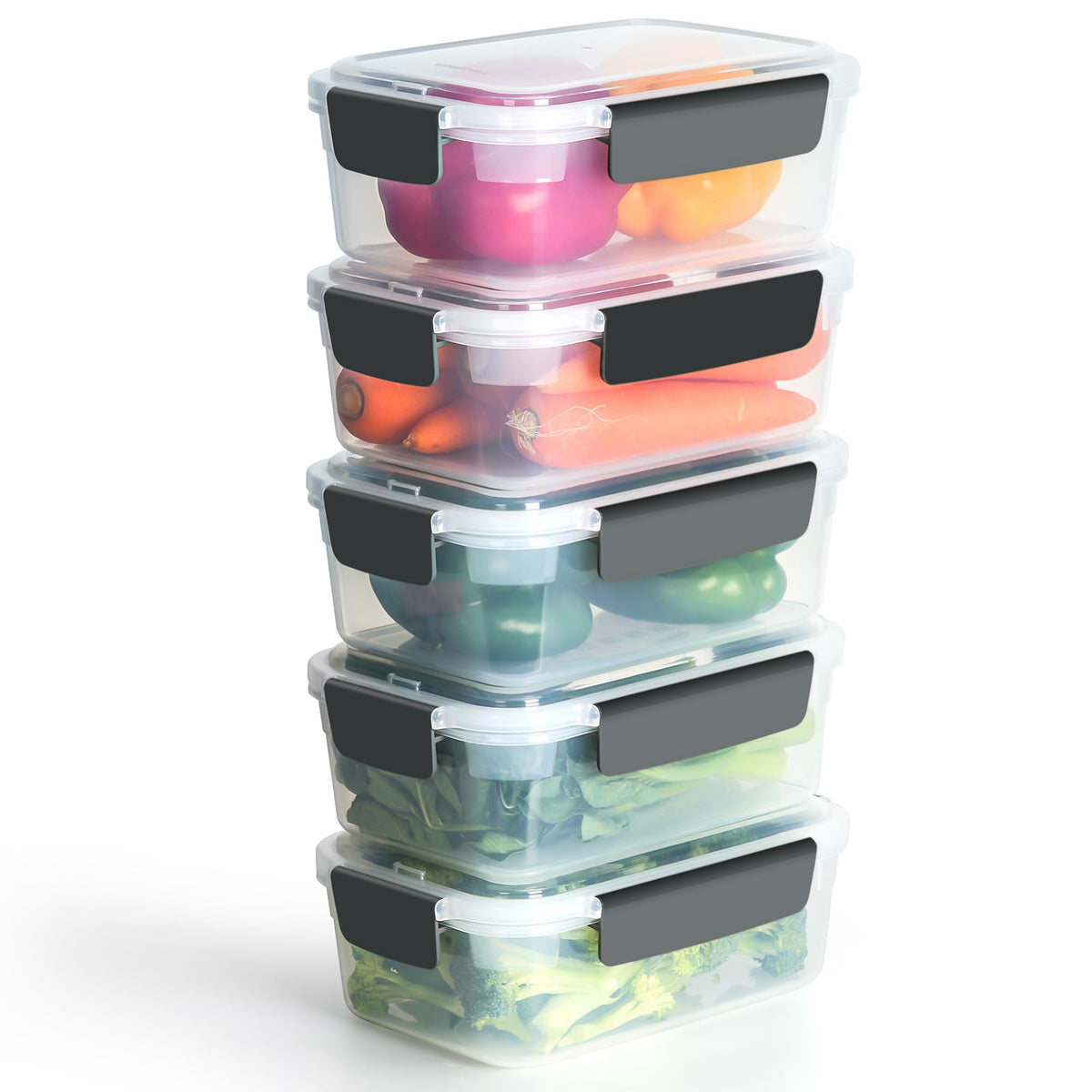 YORY 5cup Plastic Food Storage Containers With Lids For Lunch Meal Prep,5pk