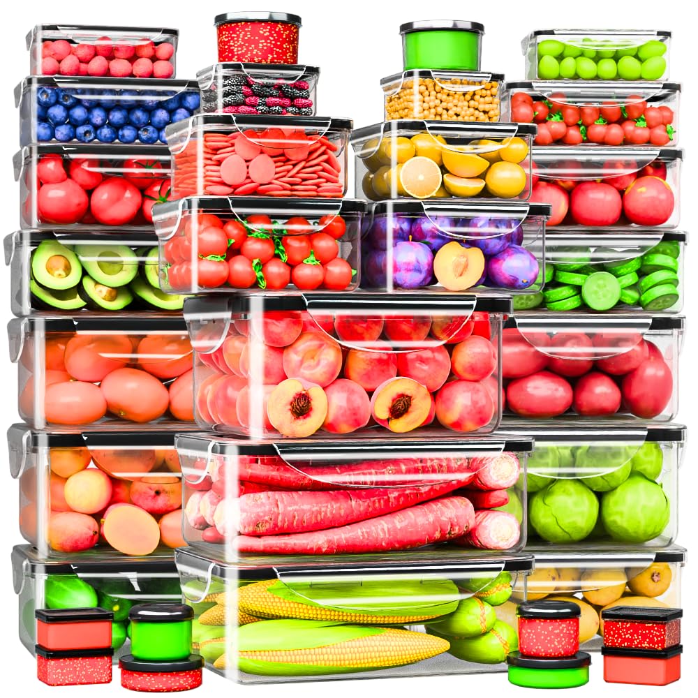 RockBerry 50 Pcs Large Food Storage Containers with Lids Airtight-85 OZ to small Containers-Total 526OZ Stackable Kitchen Set -BPA Free Leak proof containers- Freezer Microwave safe