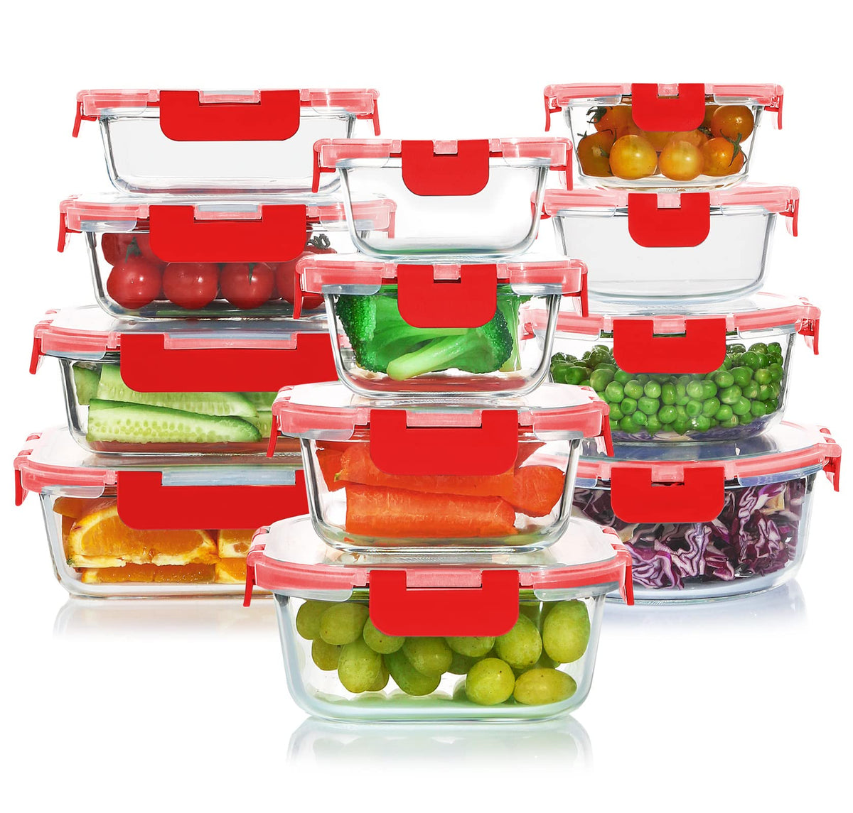 KOMUEE 24 Pieces Glass Food Storage Containers Set, Gray