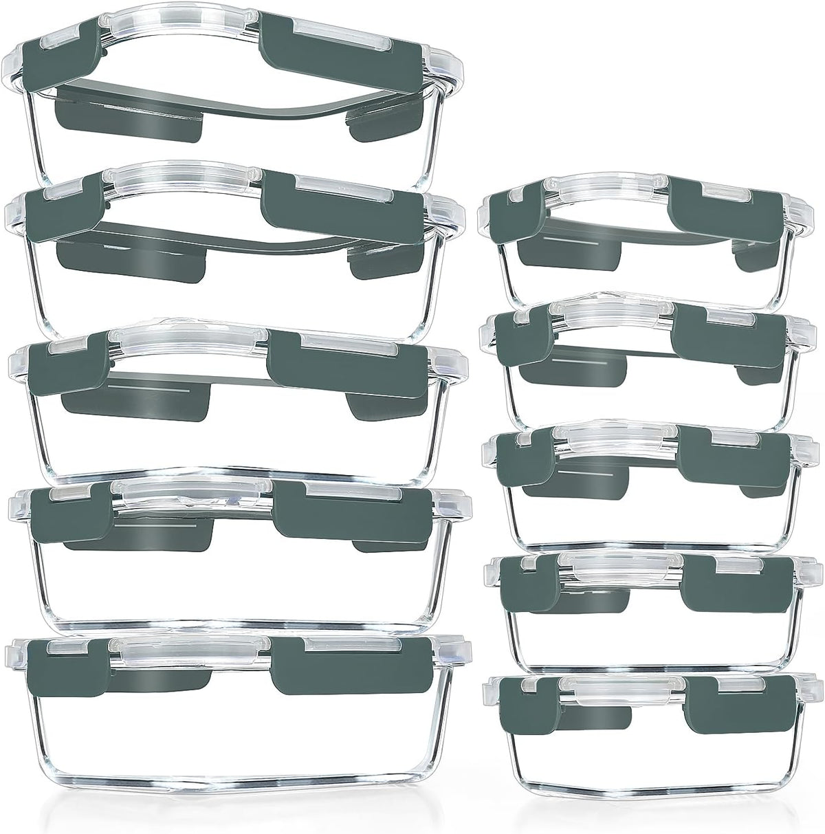 VERONES 10 PACK Glass Meal Prep Containers Set with Lids, Grey
