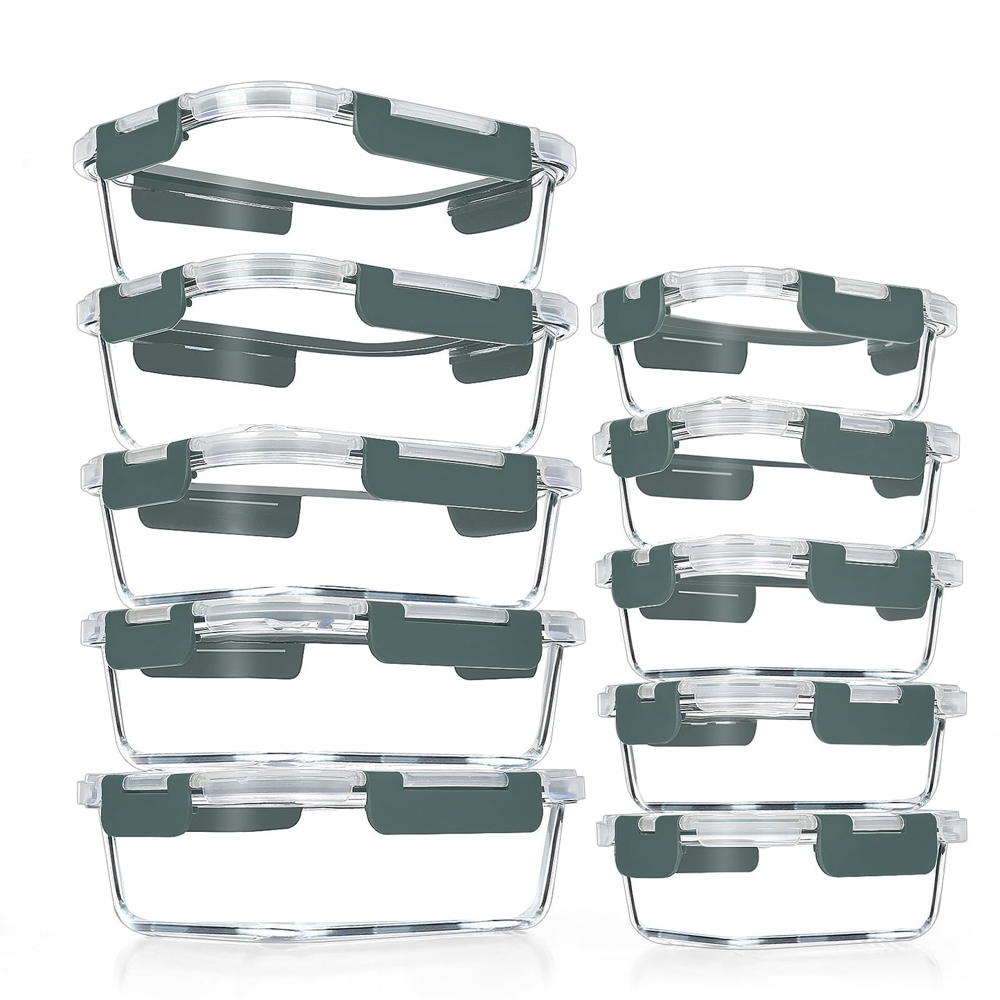 VERONES 10 PACK Glass Meal Prep Containers Set with Lids, Grey