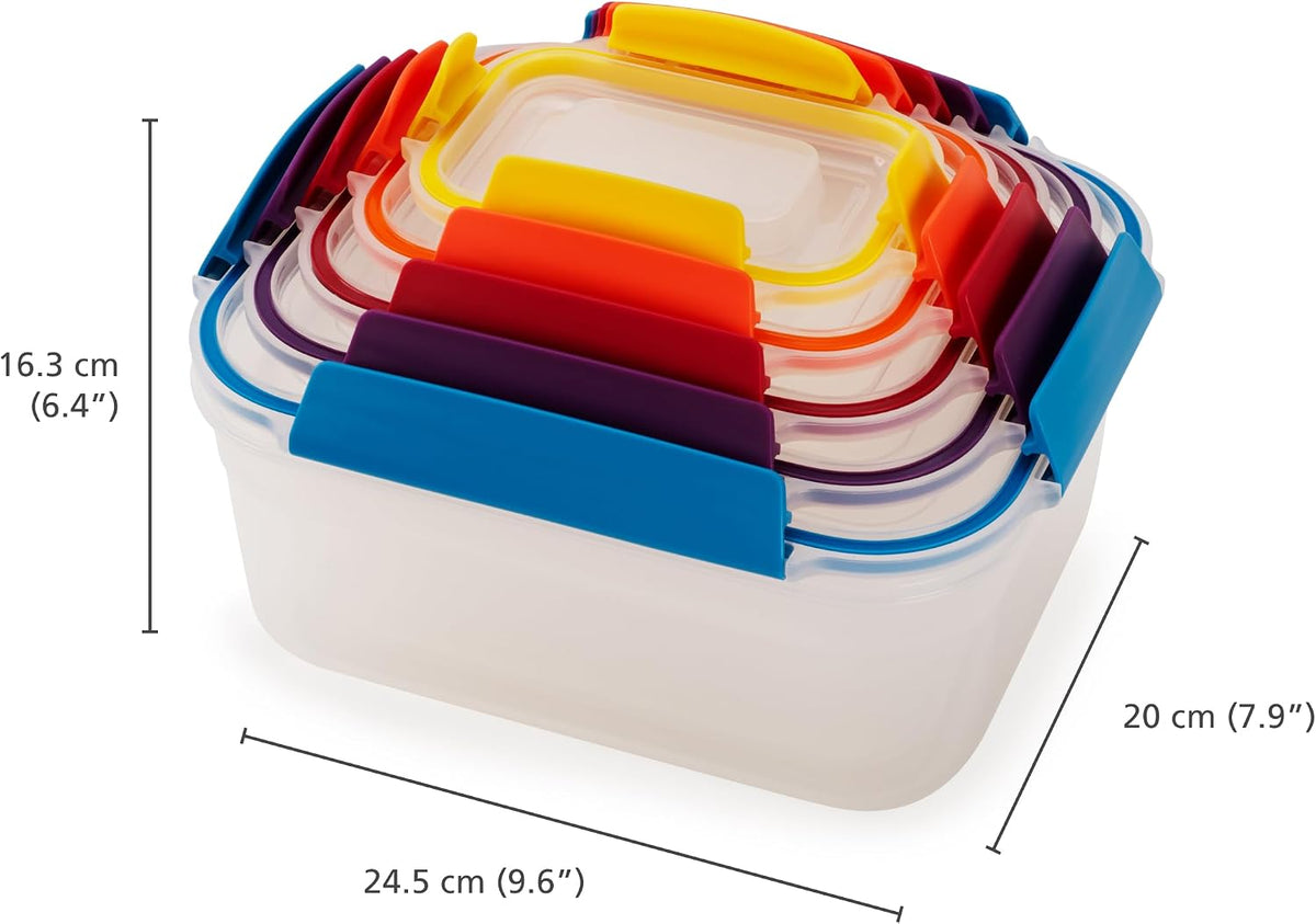 Joseph Joseph Nest Lock Plastic BPA Free Food Storage Container Set with Lockable Airtight Leakproof Lids, 10-Piece, Multi-Color