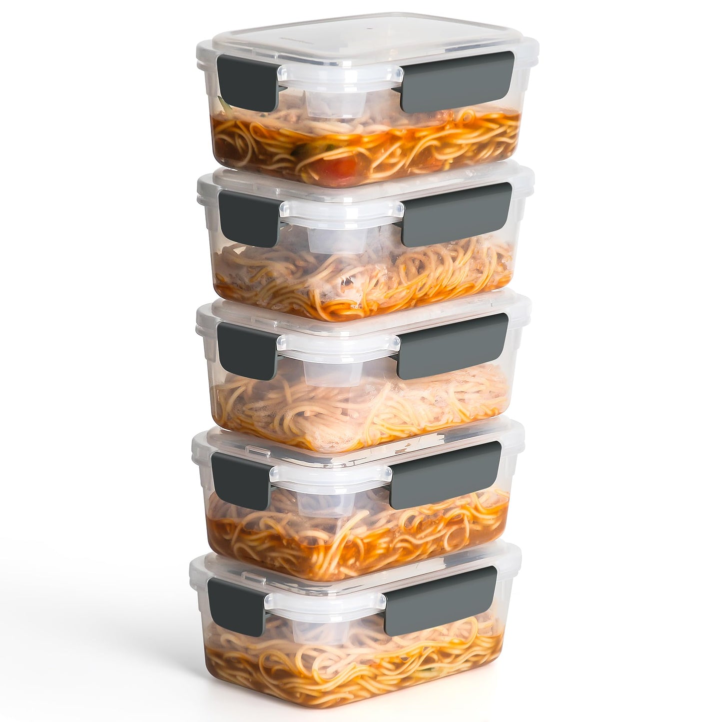 YORY 5cup Plastic Food Storage Containers With Lids For Lunch Meal Prep,5pk