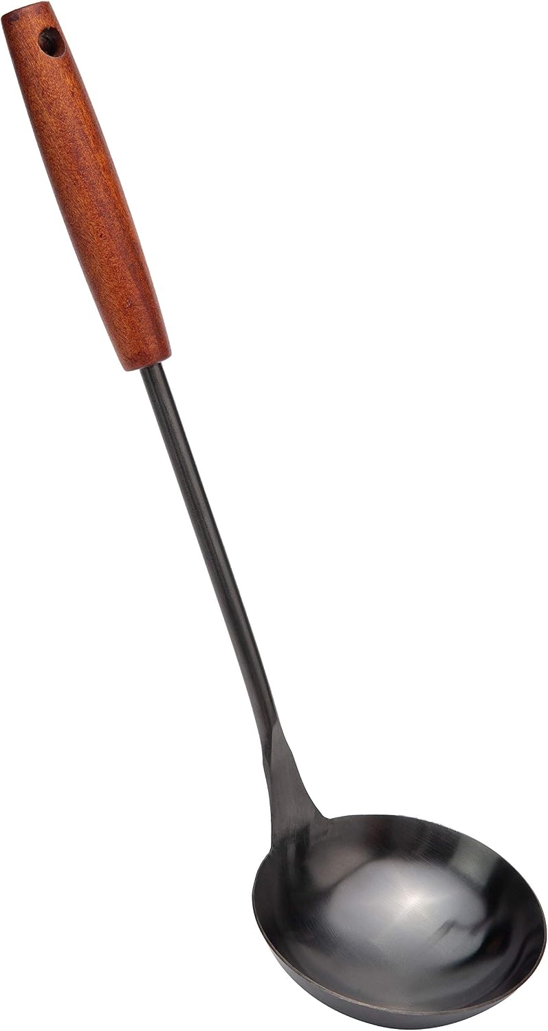 Stainless Steel Wok Utensil - 14.2 Inch Rust Proof Soup Ladle With Ergonomic Wooden Handle - Serving Spoon For Cooking, Gravy, Sauces, and More