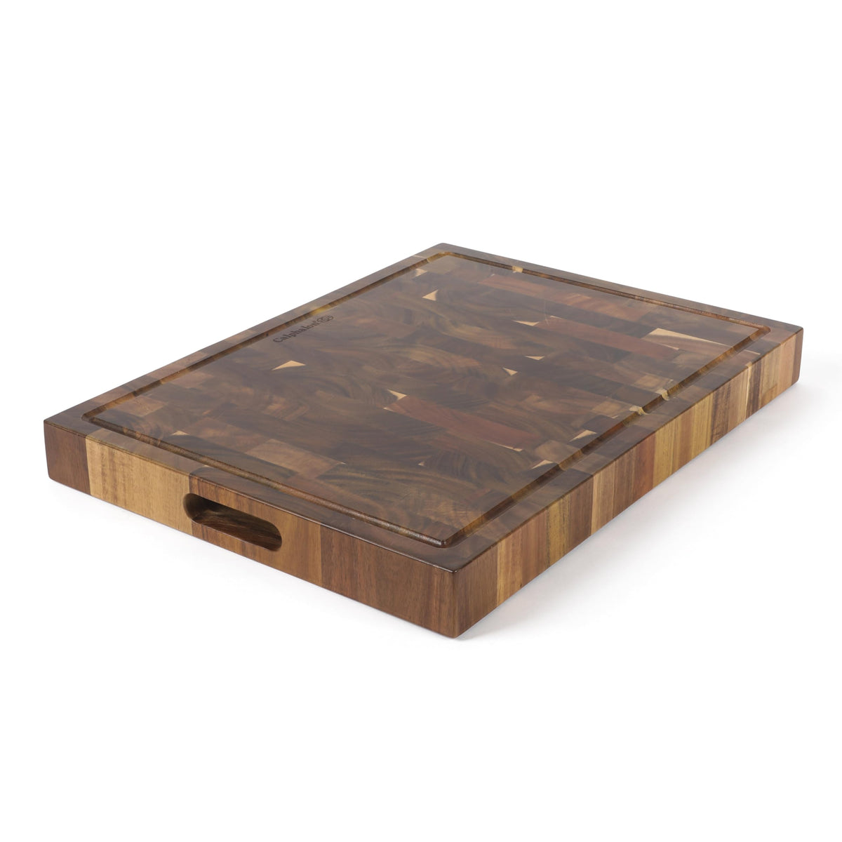 Calphalon Edge Guard Cutting Board, 13.6 x 9.5-Inch End-Grain Acacia Wood Cutting Board, Wooden Chopping Block for Stable Cutting & Food Prep