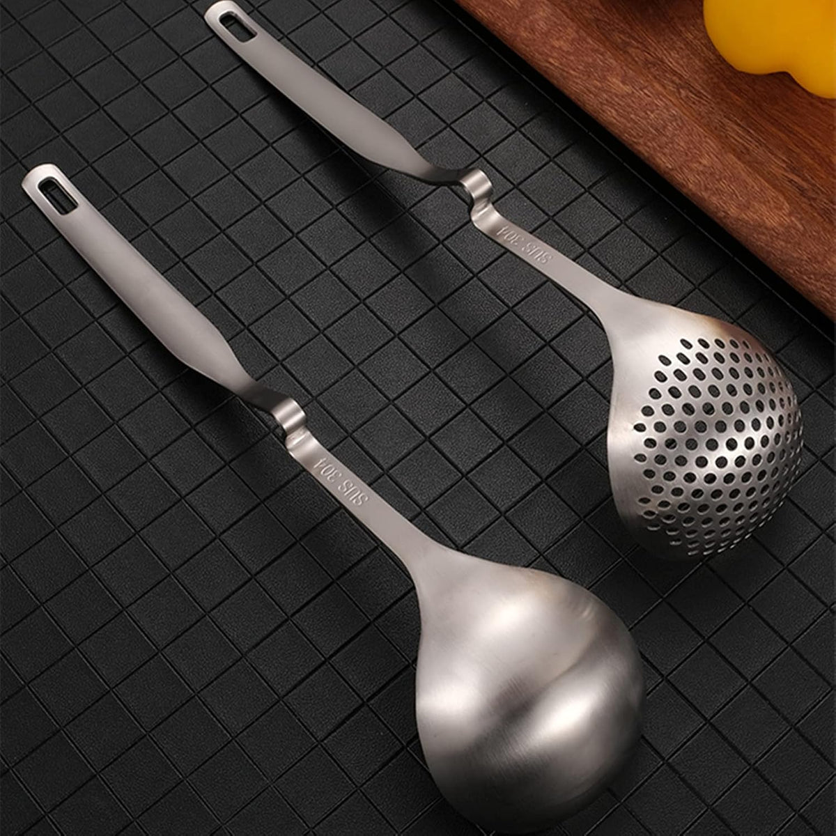 Peohud 4 Pack Soup Ladle Soup Colander, SUS304 Stainless Steel Slotted Hot Pot Ladle Strainer Scoops, Thickening Cooking Skimmer Cookware Utensil for Hotpot Scooping Sauce Serving, 12 Inch