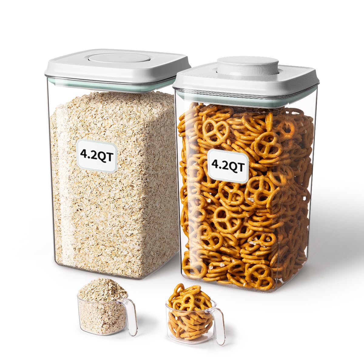 Ankou Airtight Food Storage Container with Pop Lid & 130ml Scoop, 4L/4.2qt *4 BPA-Free Cereal, Rice, Flour, Pasta & Snack Container, Stackable & Durable,Kitchen Pantry Organizer