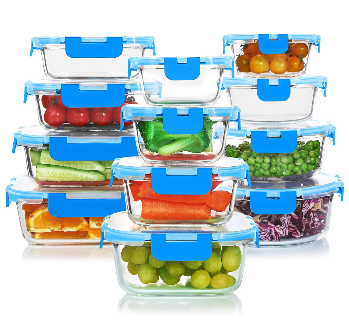 KOMUEE 24 Pieces Glass Food Storage Containers Set, Gray