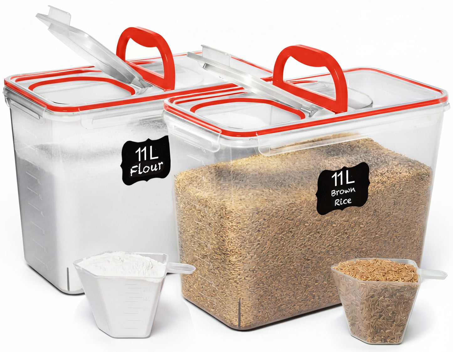 Shazo 2 PC (11L | 372 oz) Flour Sugar Storage Containers with Spout Lid & Easy Carry Handle - BPA Free Extra Large Airtight Food Storage Containers with Lids - Rice Canisters Sets for Kitchen & Pantry