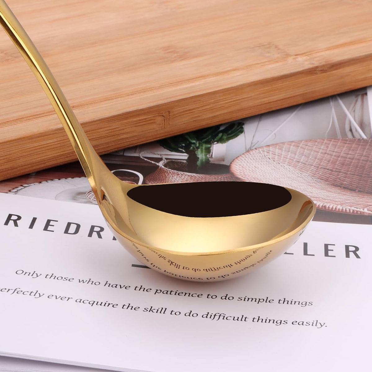 9.5 Inch Gold Ladle Spoons SUS304 Stainless Steel Soup Ladle 2 oz. Gravy Sauce Kitchen Ladle for serving(Set of 2)