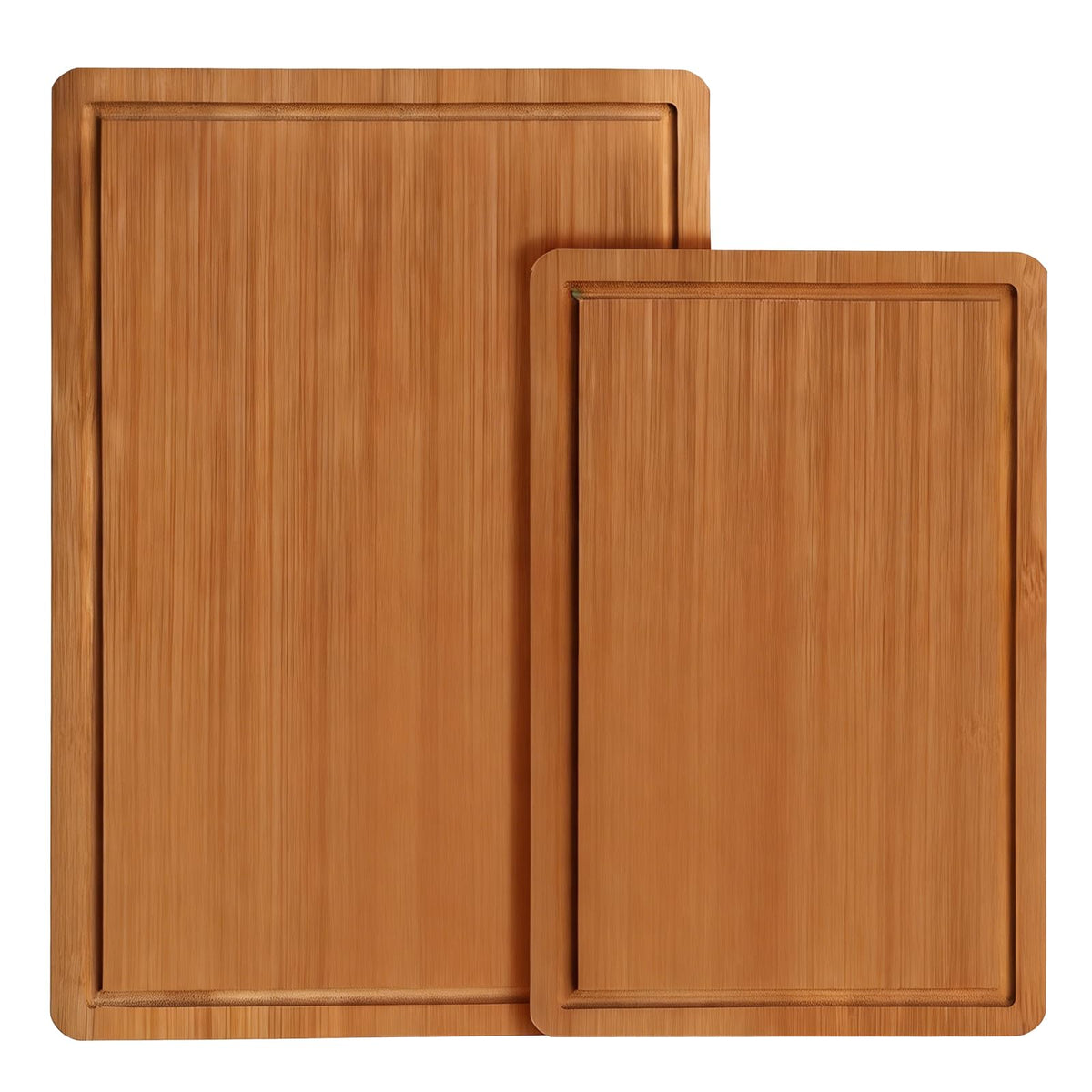 Bamboo Cutting Board Set of 3 with Stand, Carbonized Bamboo, Juice Groove