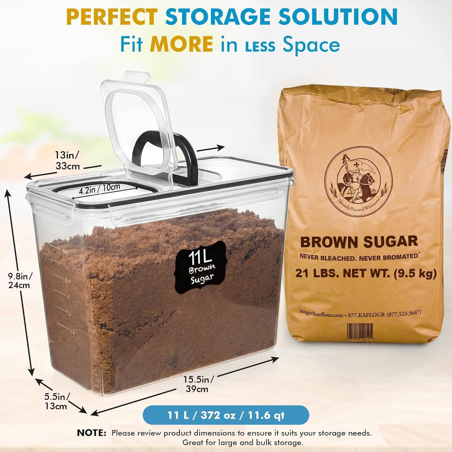 Shazo 2 PC (11L | 372 oz) Flour Sugar Storage Containers with Spout Lid & Easy Carry Handle - BPA Free Extra Large Airtight Food Storage Containers with Lids - Rice Canisters Sets for Kitchen & Pantry