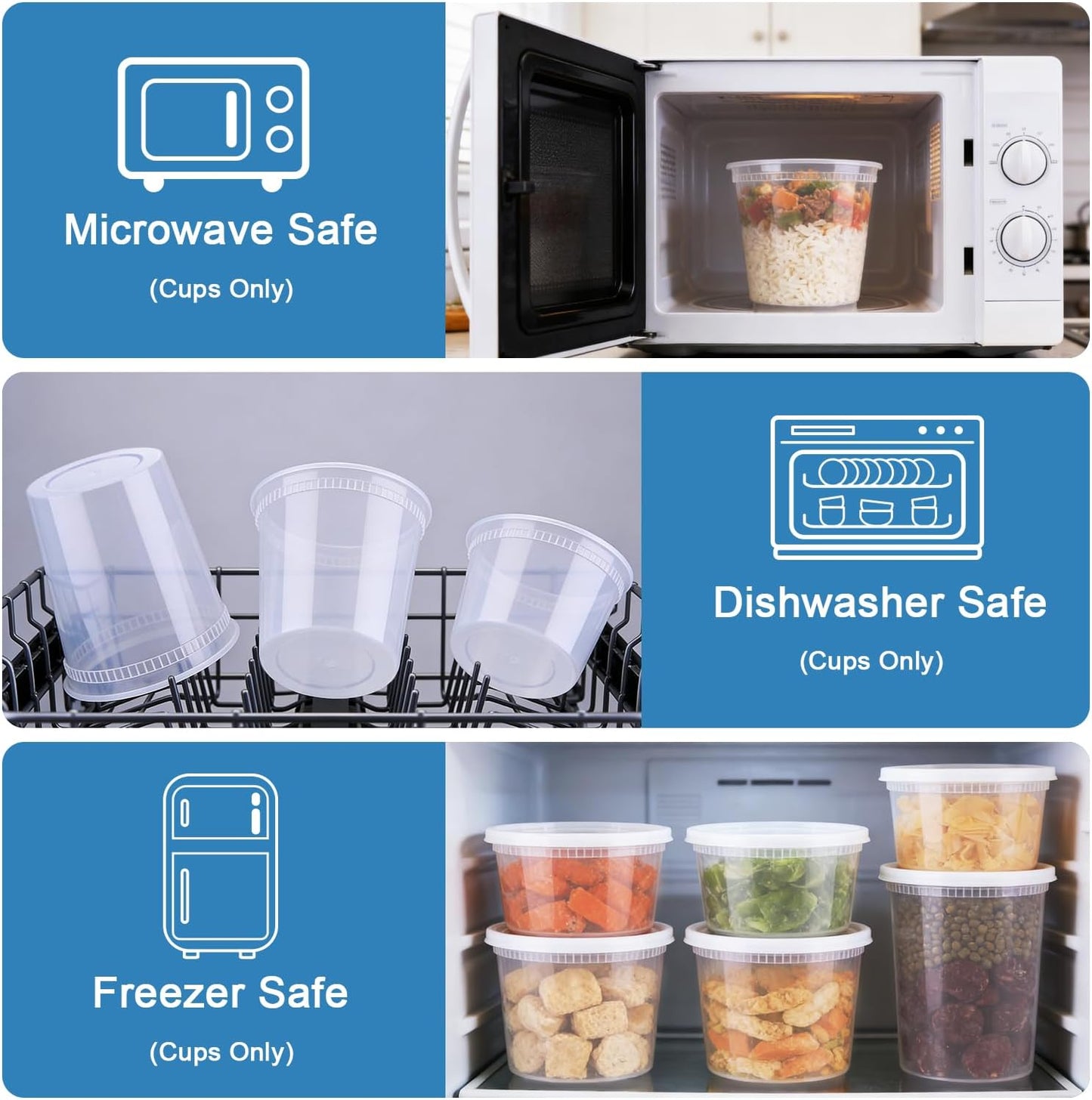 Lamosi 60 Sets Deli Containers With Lids, 8/16/32 oz Quart Containers