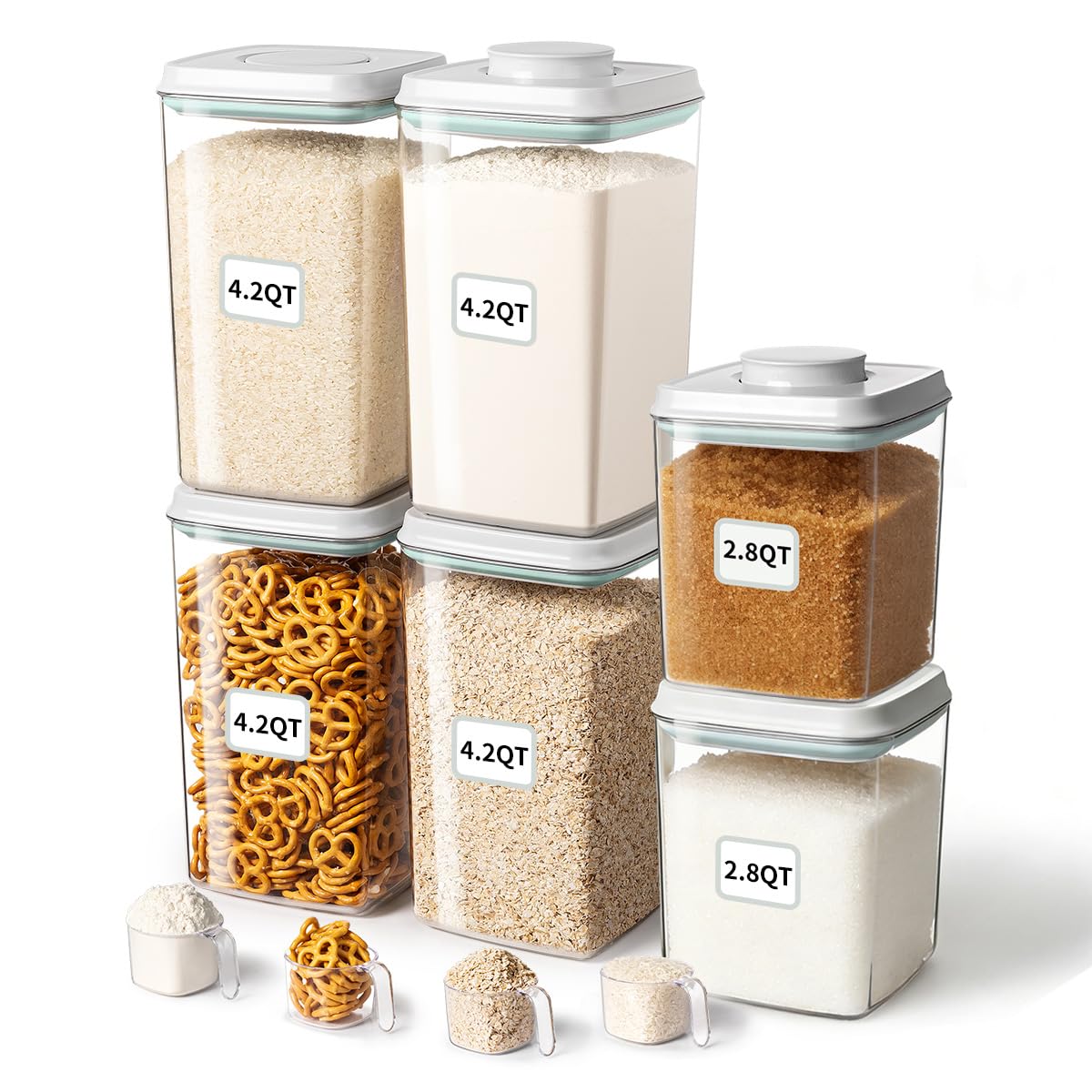 Ankou Airtight Food Storage Container with Pop Lid & 130ml Scoop, 4L/4.2qt *4 BPA-Free Cereal, Rice, Flour, Pasta & Snack Container, Stackable & Durable,Kitchen Pantry Organizer