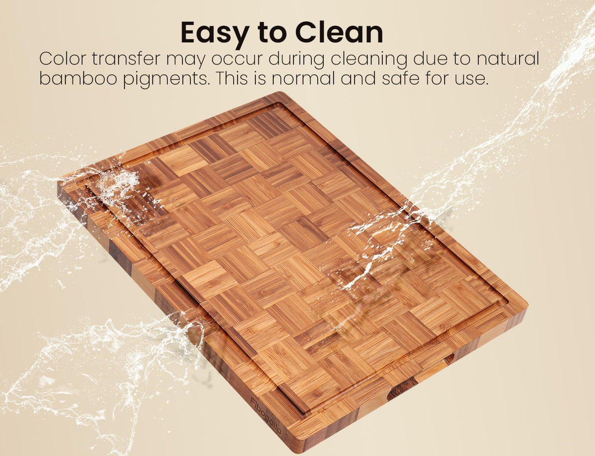 Fibogollo Set of 3 Bamboo Kitchen Cutting Boards with Juice Groove Large