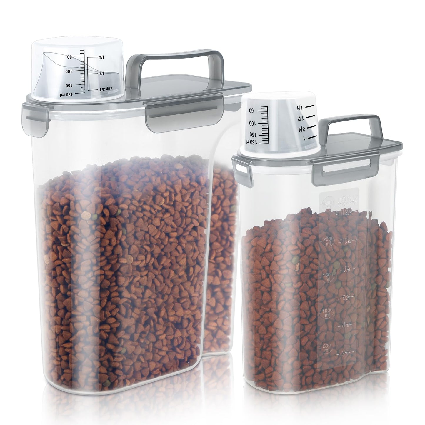 LEAWALK 5-7Lbs Dog Cat Food Storage Container with Upgraded Large Nozzle BPA-free, 4 Snap Seals Plastic Pet Food Storage Containers with Handles are Easy to Clean and Carry