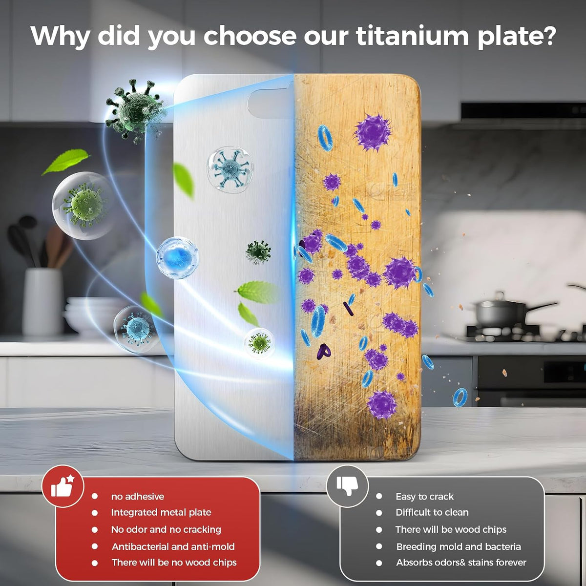100% Pure Titanium Cutting Board Set of 3, Dishwasher Safe Kitchen Boards