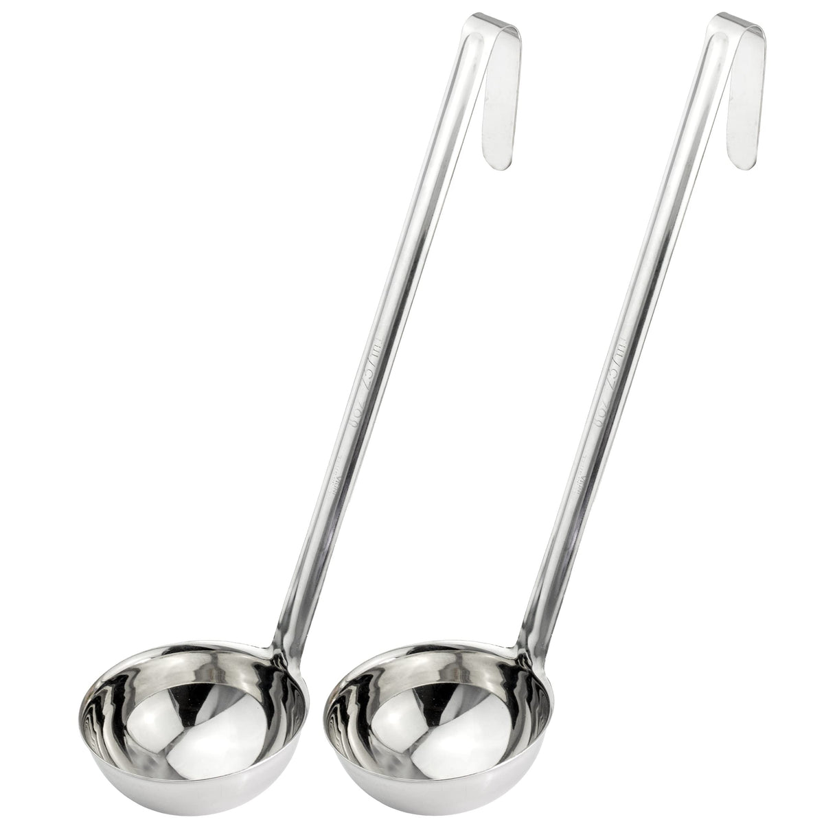 Fit Meal Prep [2 Pack] 2 oz Stainless Steel Soup Ladle, One-Piece Sauce Spatula with Hook Handles, Commercial Grade Serving Spoon, Kitchen Tool for Restaurant or Home Cooking, Mirror Finish, 12" Long