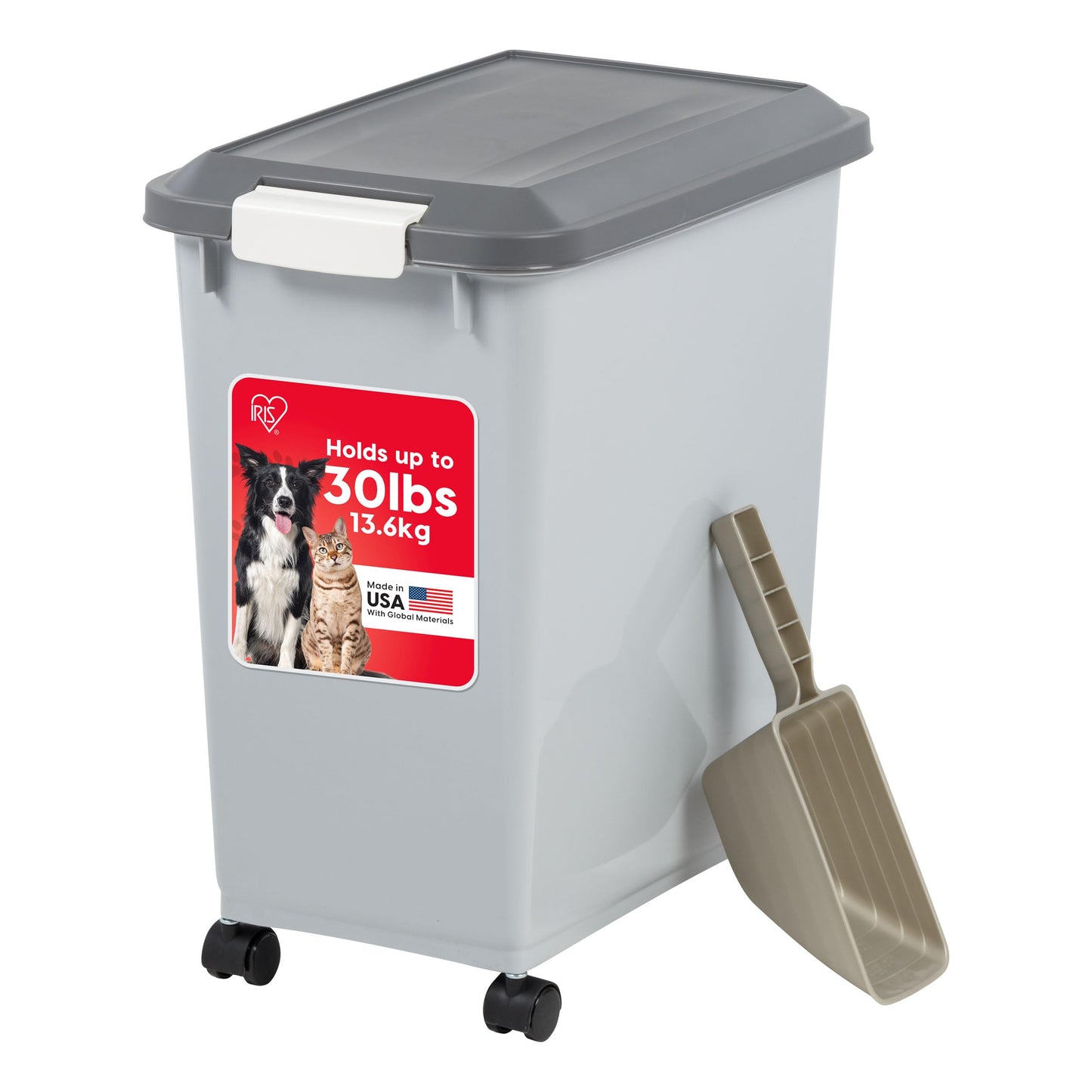 IRIS USA Dog Food Storage Container, Up to 30 lbs, Gray/Dark Gray