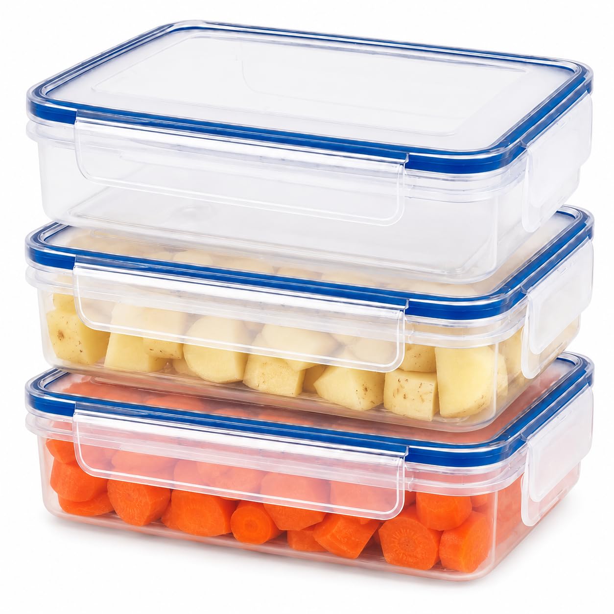 Tribello 68 oz Airtight Food Storage Containers with SnapTight Lids – Clear, Stackable, BPA-Free Meal Prep Containers for Kitchen, Freezer & Pantry – 3-Pack