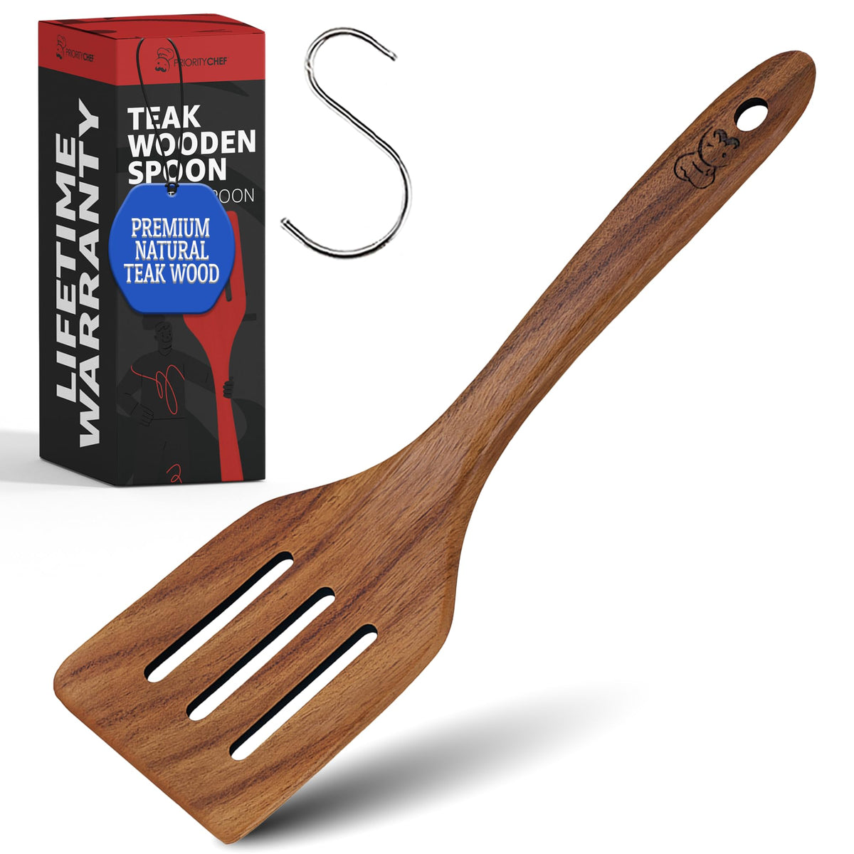 PriorityChef Premium Wooden Ladle for Soup - Handcrafted Teak Wooden Soup Spoon with Long Handle for Cooking and Serving - Deep Wood Ladel for Kitchen Use - Nonstick Safe Wood Ladle