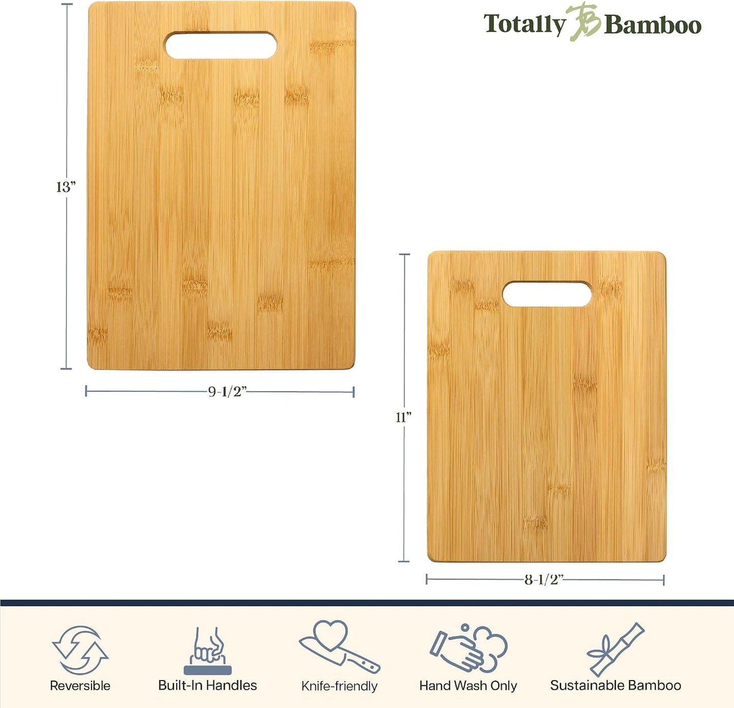 Totally Bamboo Cutting Board Set, 2 Reversible Cutting Boards for Kitchen