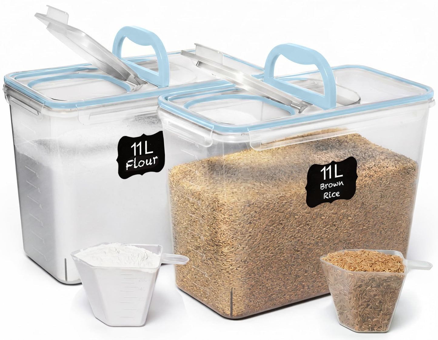 Shazo 2 PC (11L | 372 oz) Flour Sugar Storage Containers with Spout Lid & Easy Carry Handle - BPA Free Extra Large Airtight Food Storage Containers with Lids - Rice Canisters Sets for Kitchen & Pantry