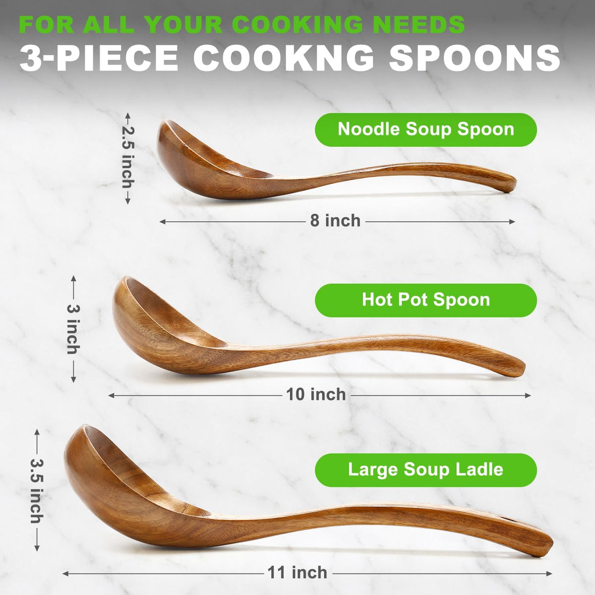 3Pcs Wooden Ladles Serving Spoon Non Toxic Soup Ladle Wood Cooking Spoons