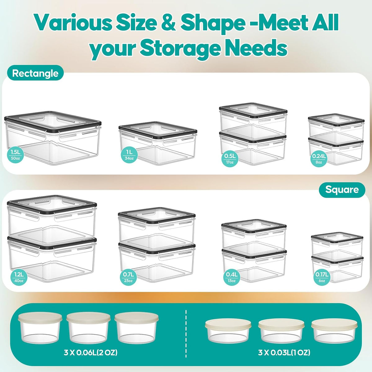 40 PCS Food Storage Containers with Lids Airtight (20 Containers & 20 Lids)