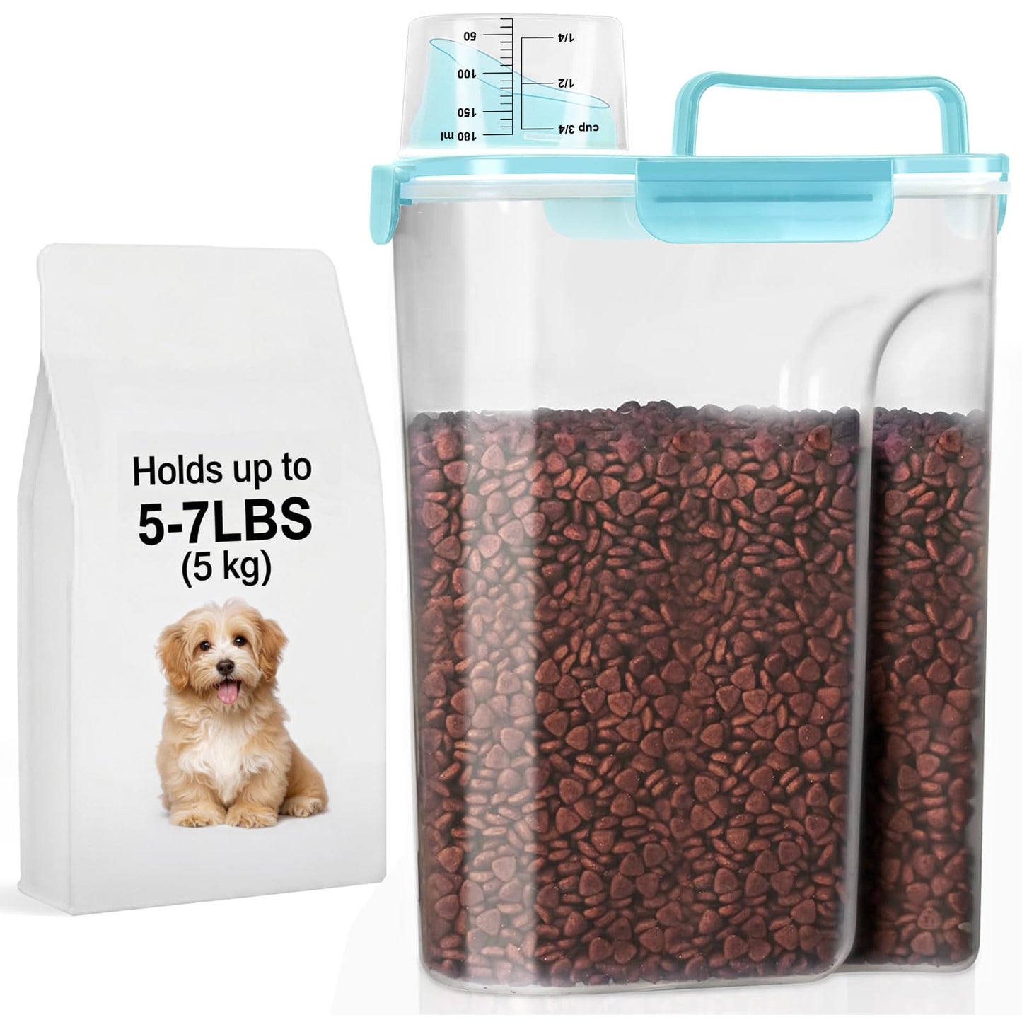 LEAWALK 5-7Lbs Dog Cat Food Storage Container with Upgraded Large Nozzle BPA-free, 4 Snap Seals Plastic Pet Food Storage Containers with Handles are Easy to Clean and Carry