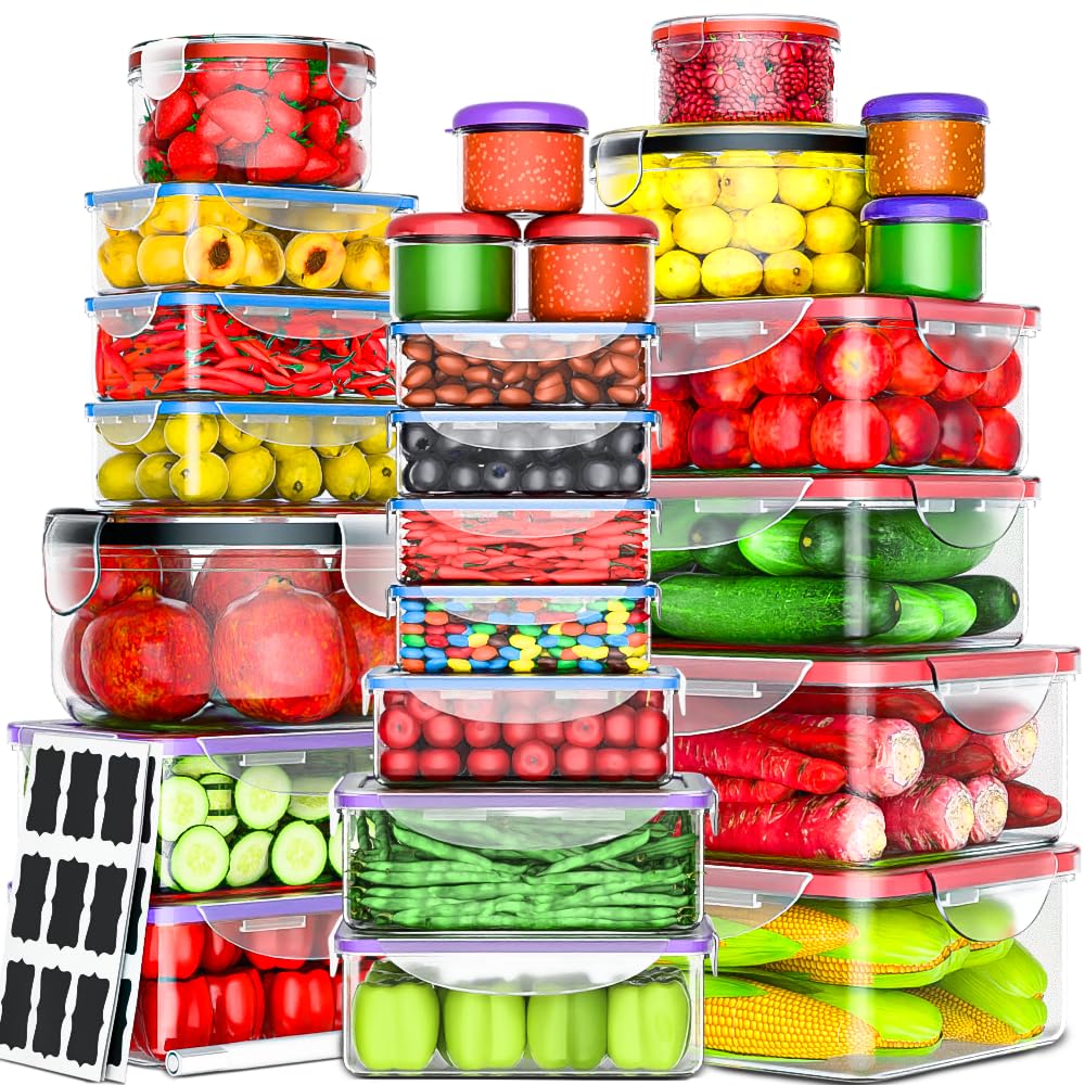 RockBerry 50 Pcs Large Food Storage Containers with Lids Airtight-85 OZ to small Containers-Total 526OZ Stackable Kitchen Set -BPA Free Leak proof containers- Freezer Microwave safe