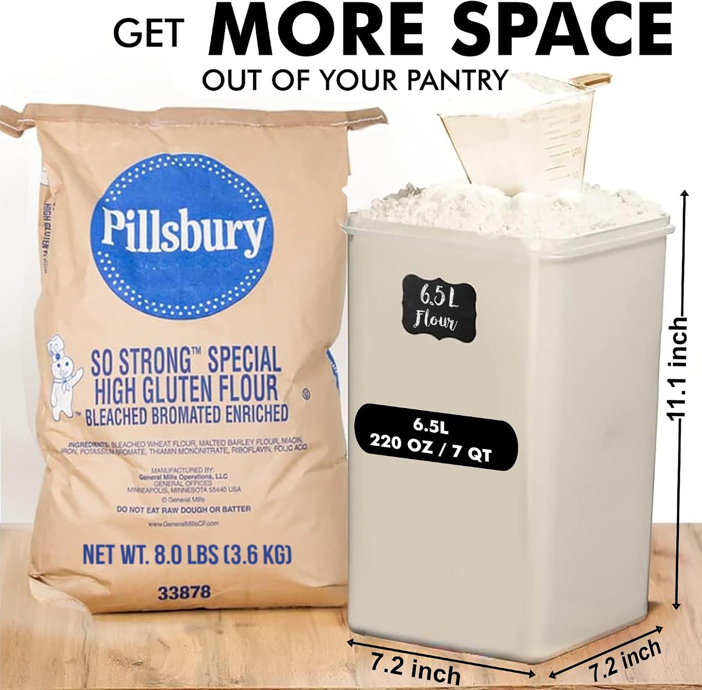 WHITE FEATHER SUPPLIES 2 PC [7 Qt / 6.5L / 220 Oz] Large Food Storage Containers with Lids Airtight - BPA Free Clear Plastic Kitchen and Pantry Storage Containers for Cereal, Flour, Sugar, Rice