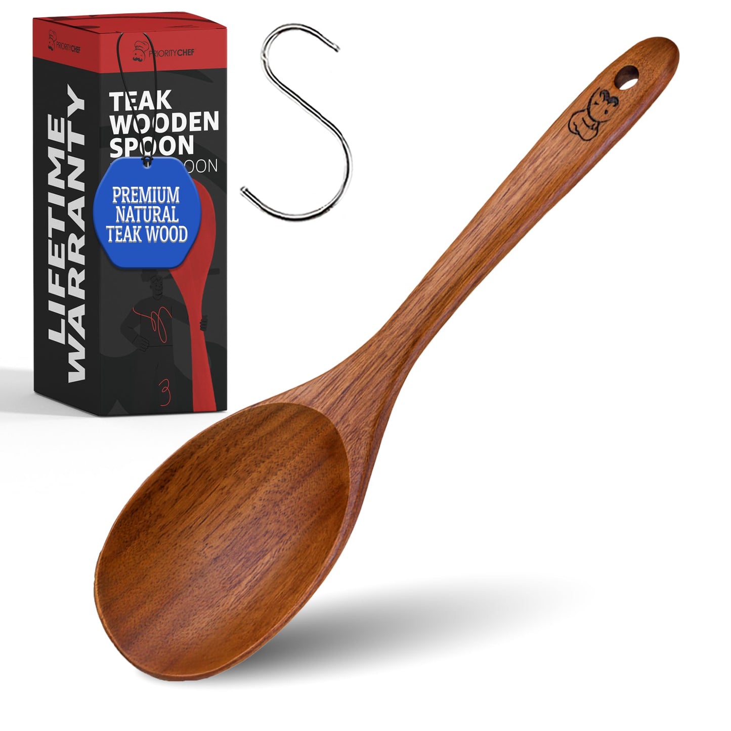PriorityChef Premium Wooden Ladle for Soup - Handcrafted Teak Wooden Soup Spoon with Long Handle for Cooking and Serving - Deep Wood Ladel for Kitchen Use - Nonstick Safe Wood Ladle