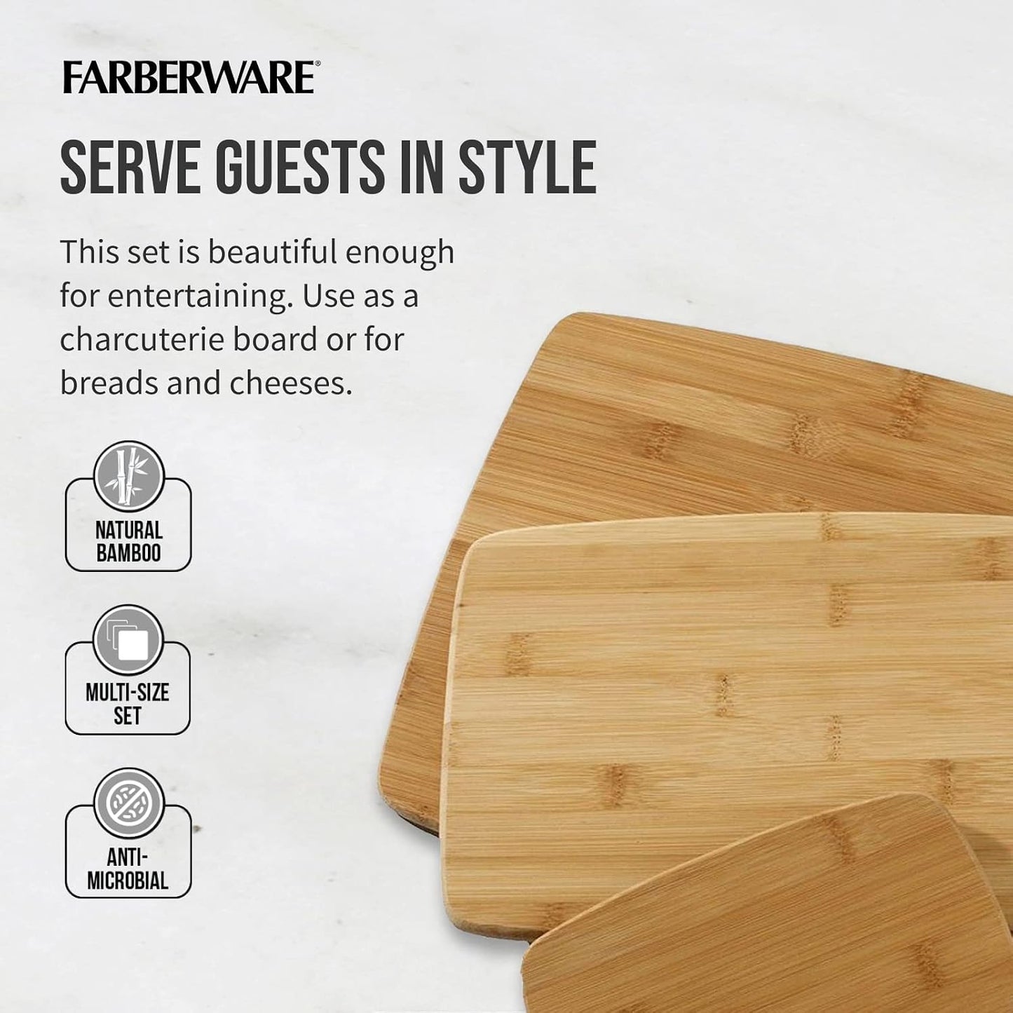 Farberware Bamboo Cutting Board Set of 3, Reversible, 3 Sizes