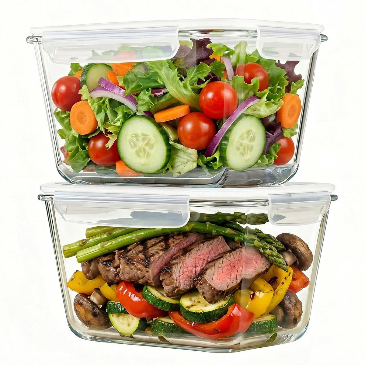 2 Pack Large Glass Storage Containers with Lids 85oz/10.5cup Big Airtight Glass Food Storage Containers for Rotisserie Chicken Watermelon Meal Prep, BPA Free, Freezer Dishwasher Oven Safe