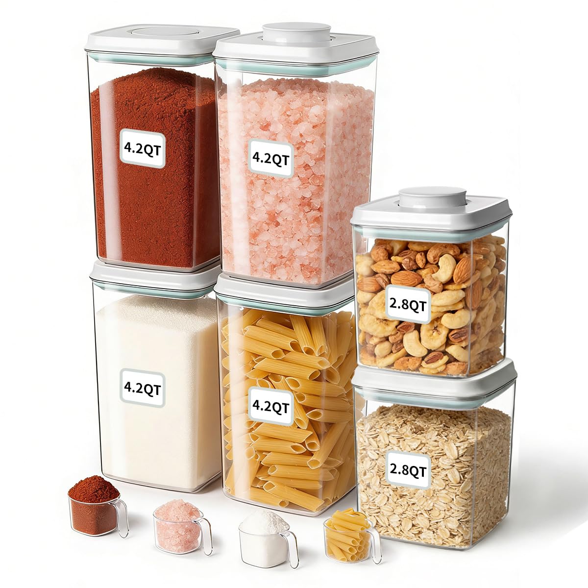 Airtight Food Storage Containers Set with One-Touch Lid, 2-Pack (2.8 QT / 2.65 L) Stackable PET, Best for Cereal, Flour, Rice & Baking Organizers.