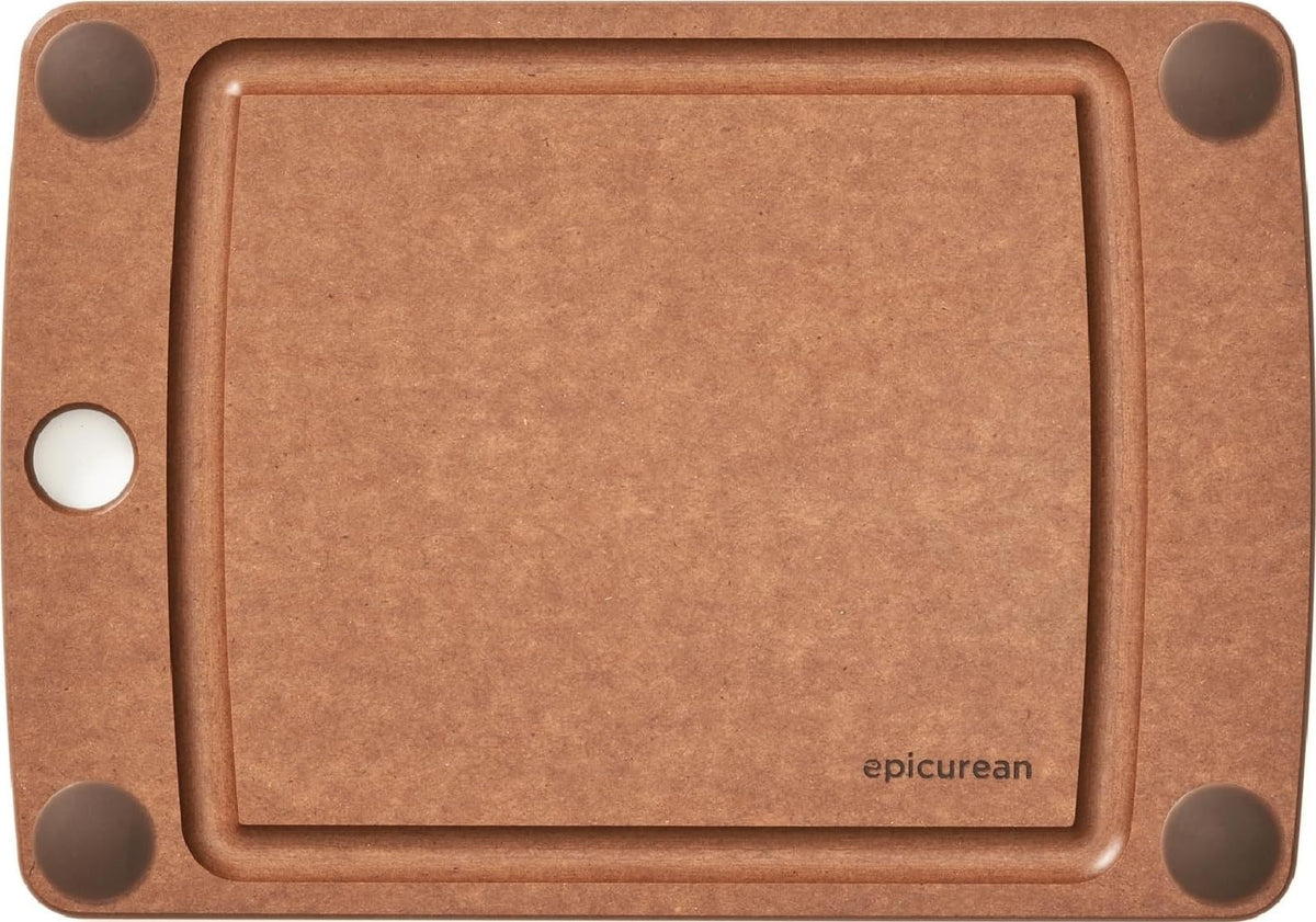 Epicurean All-In-One Cutting Board with Non-Slip Feet and Juice Groove, 11.5" × 9", Natural/Black