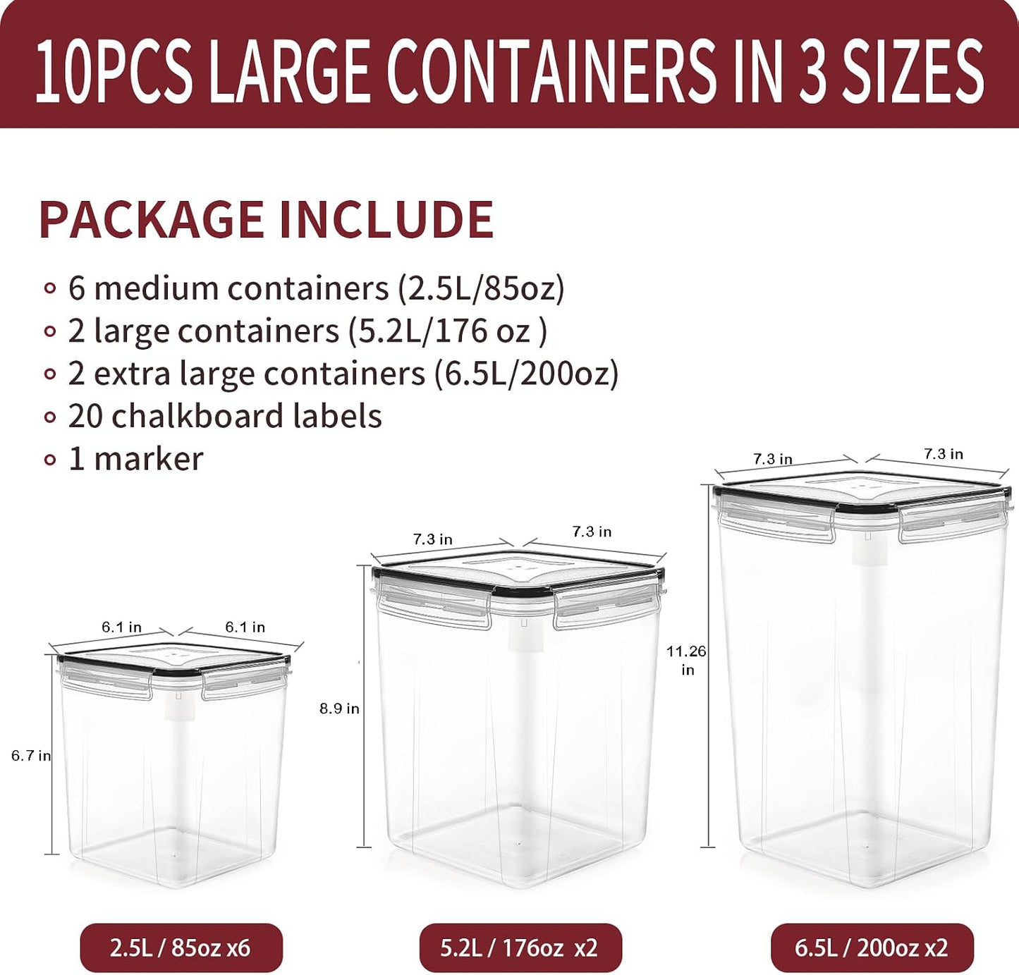 PRAKI 10 PCS Flour Sugar Storage Containers for Organizers and Storage
