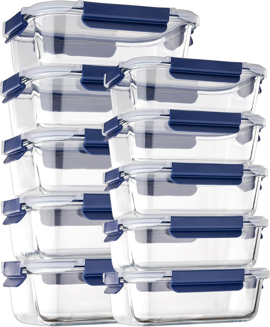 coccot Glass Food Storage Containers with Lids Airtight, [10 Pack] Glass Meal Prep Containers, Storage Container Set with Bpa-free Lid for Food, Lunch Bento Box