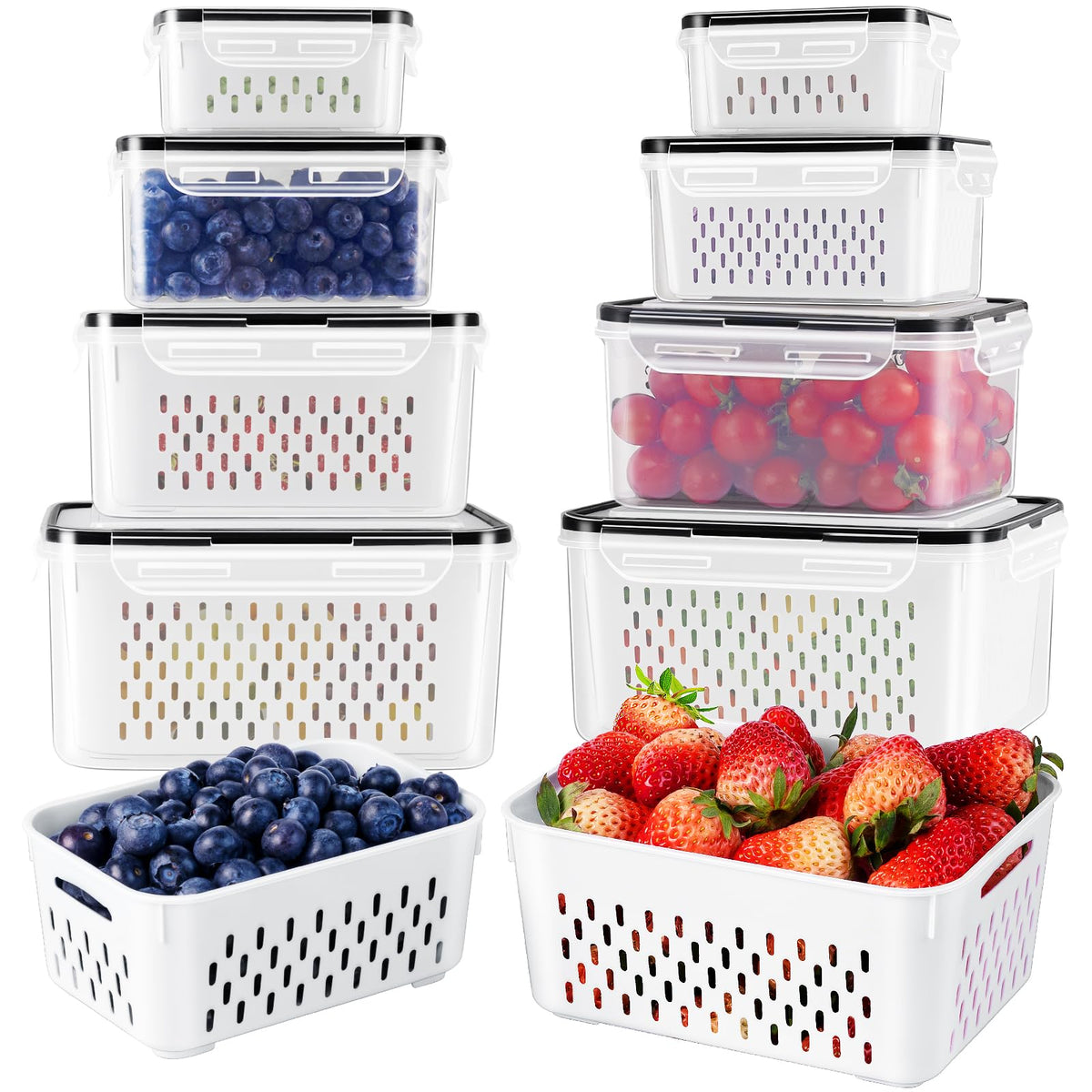 Freshmage Fruit Storage Containers for Fridge with Removable Colander 4 PCS