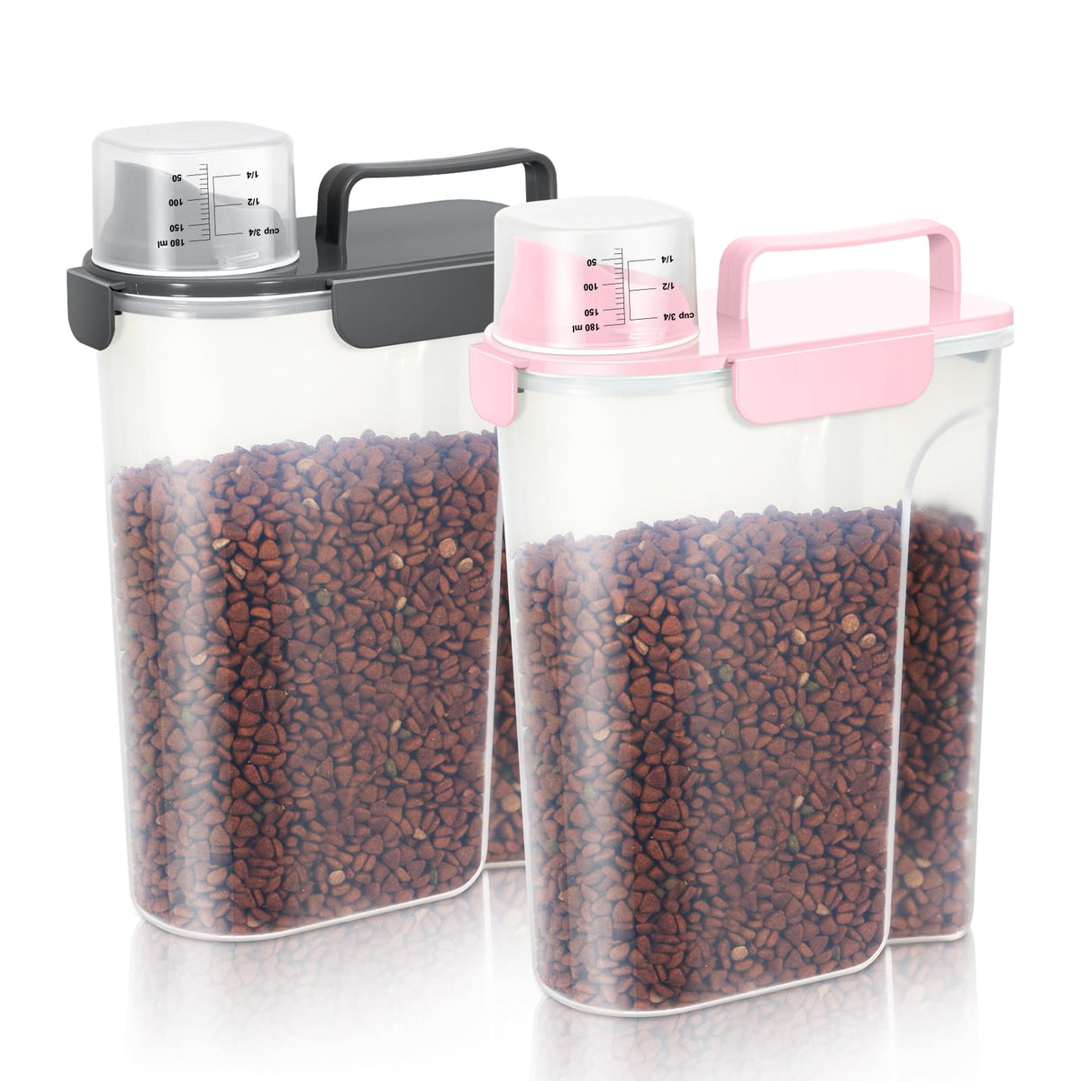 LEAWALK 5-7Lbs Dog Cat Food Storage Container with Upgraded Large Nozzle BPA-free, 4 Snap Seals Plastic Pet Food Storage Containers with Handles are Easy to Clean and Carry