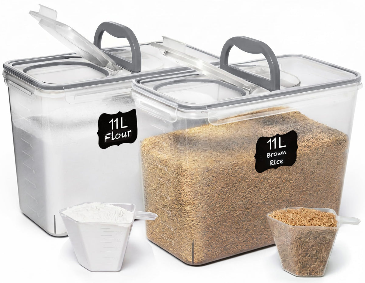 Shazo 2 PC (11L | 372 oz) Flour Sugar Storage Containers with Spout Lid & Easy Carry Handle - BPA Free Extra Large Airtight Food Storage Containers with Lids - Rice Canisters Sets for Kitchen & Pantry