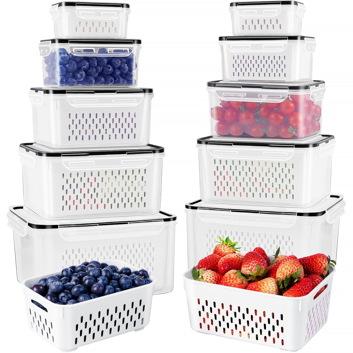 Freshmage Fruit Storage Containers for Fridge with Removable Colander 4 PCS