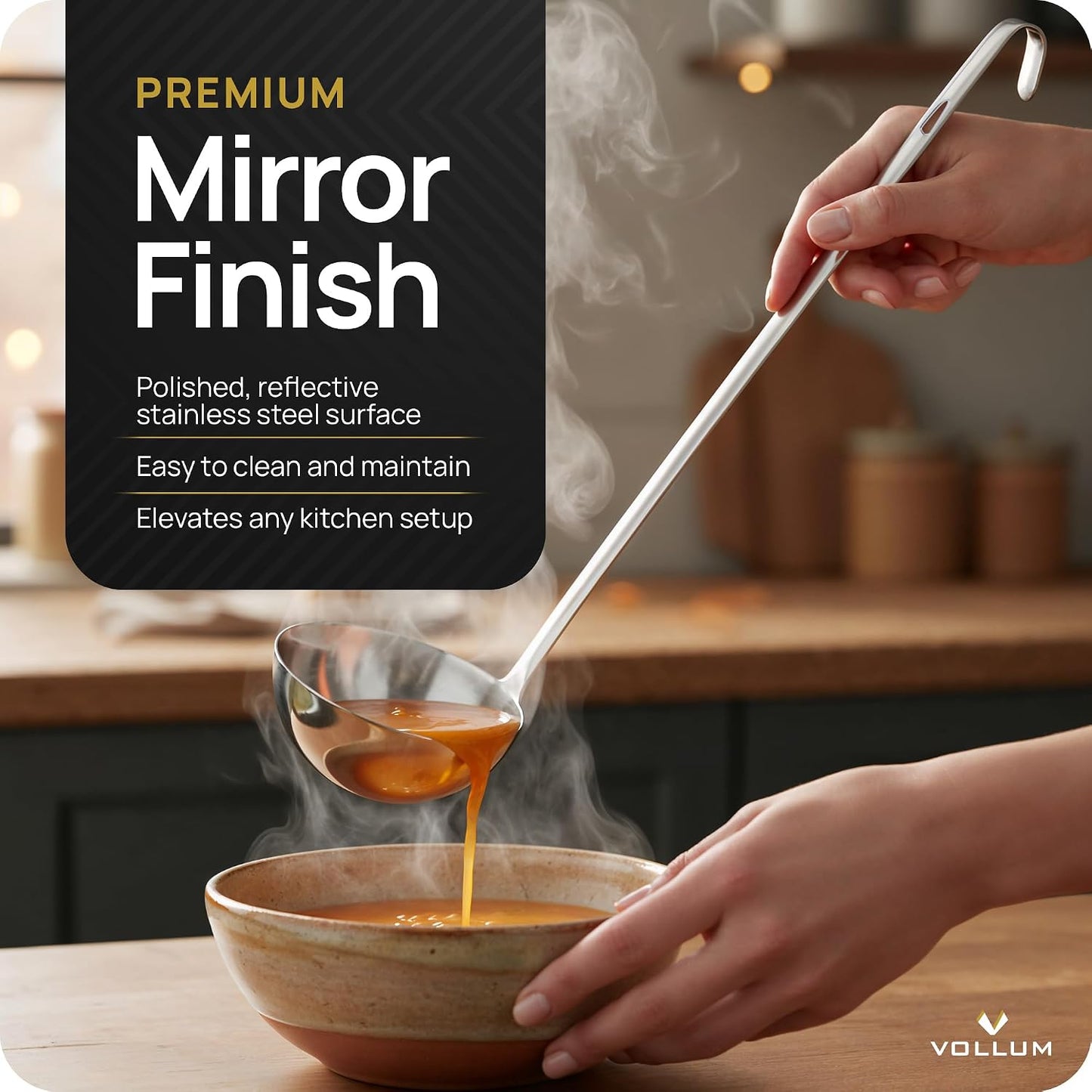 Vollum Stainless Steel Soup Ladle – Heavy Duty One-Piece 6 oz