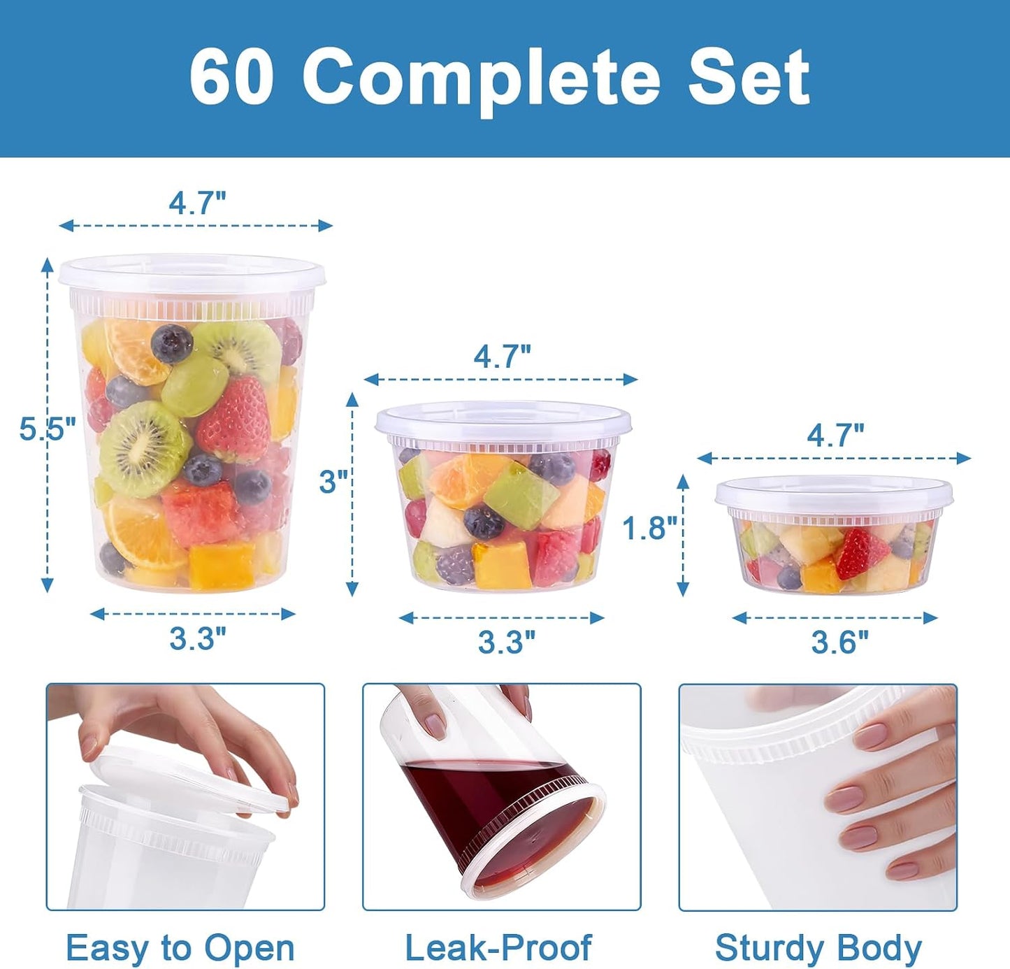 Lamosi 60 Sets Deli Containers With Lids, 8/16/32 oz Quart Containers